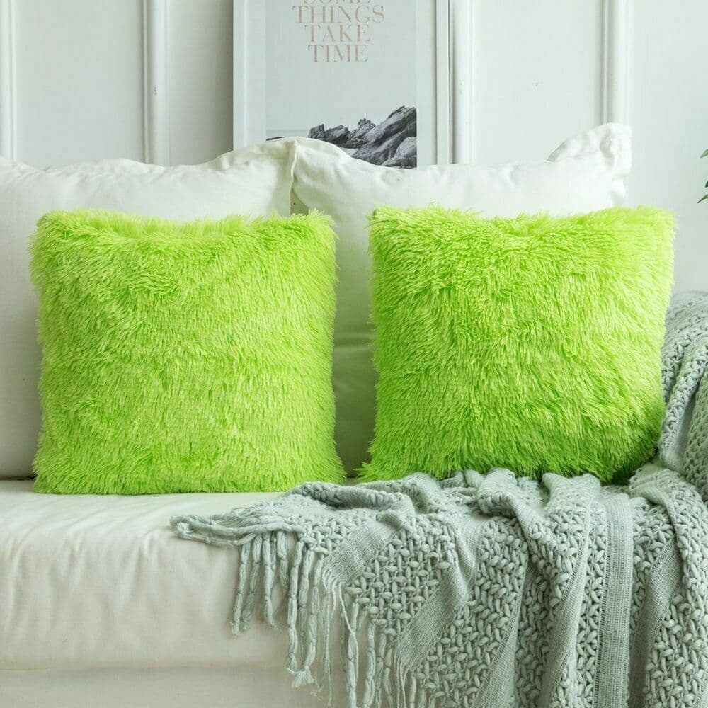 45CM X 45CM Fluffy Faux Soft Plush Pillow Case Cover Cushion Home Bed Sofa Decor green