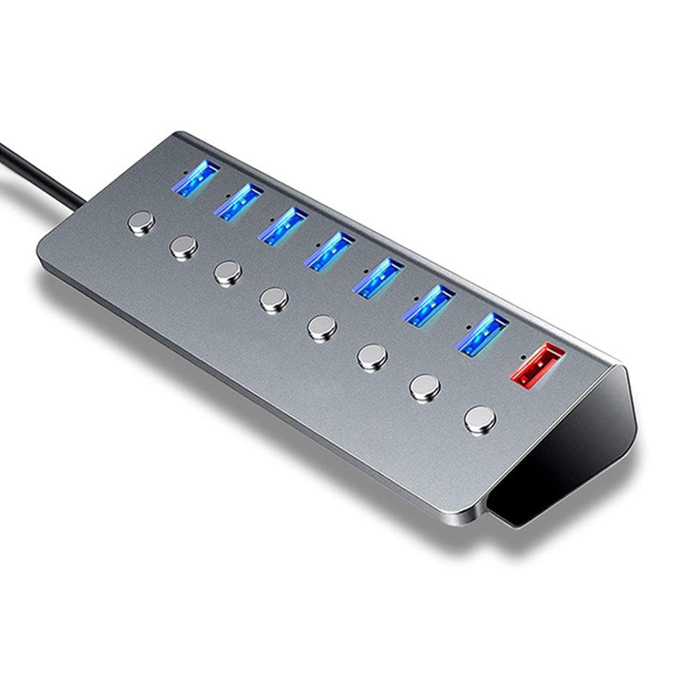 Multifunctional 8 Ports USB Hub USB Extension Converter with 7 USB3.0 Expansion Ports 1 Charging grey