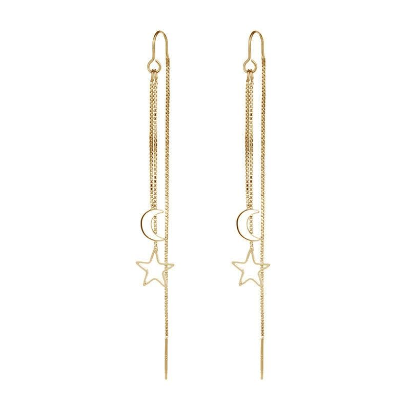 Long Wire Thread Chain Climb Star Moon Beads Pendants Drop Earrings for Women Rhinestone Accessories Jewelry
