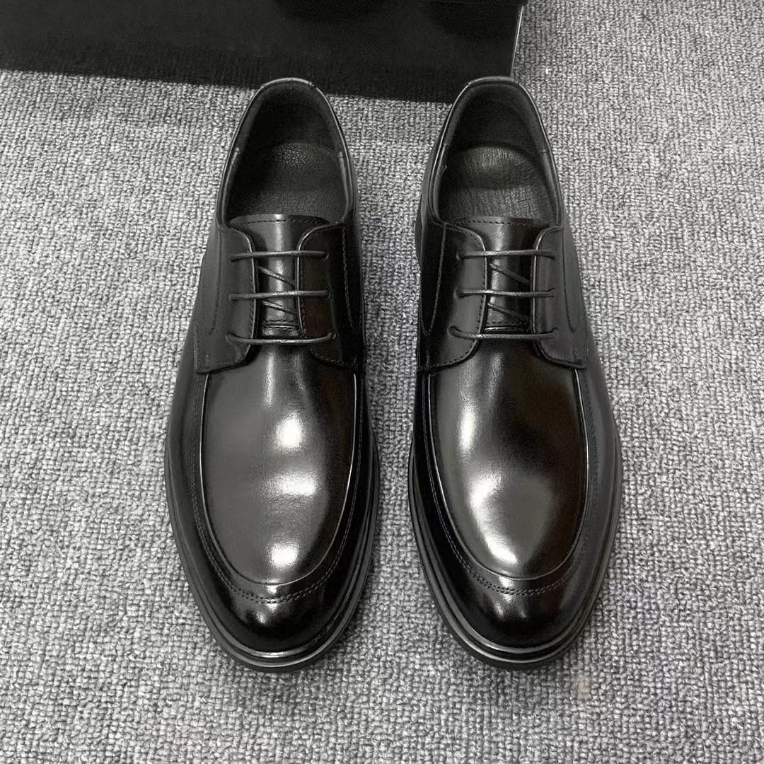 Leather Shoes Men's Genuine Leather Breathable Black Classic All-match High-end Lace-up Derby Shoes 44 black