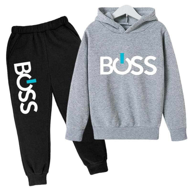 Autumn and winter children's pullover with plush hooded letters printed casual children's hoodie set 100