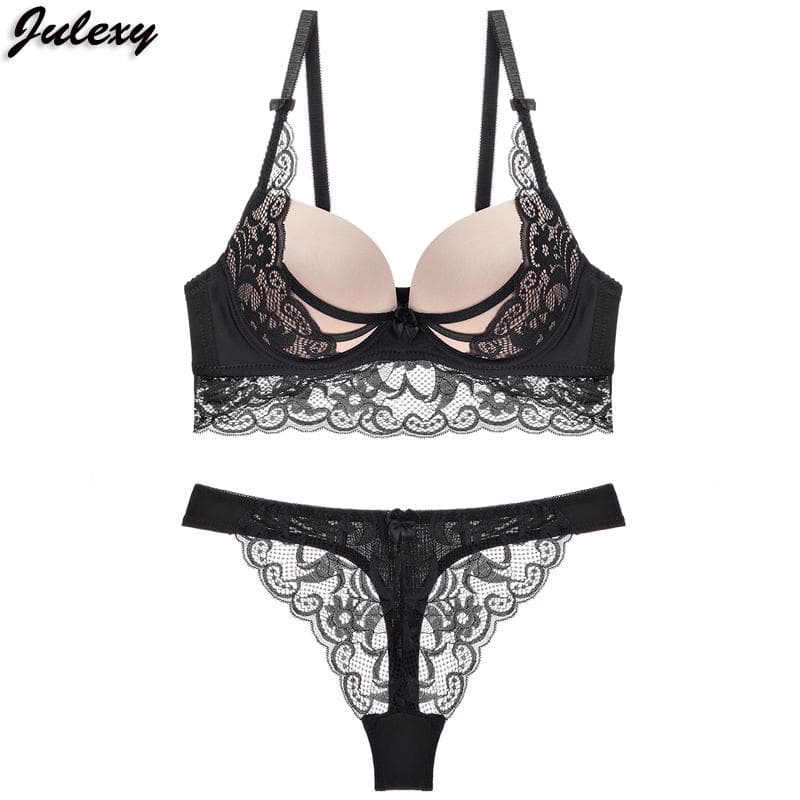 Julexy Sexy Push Up Bra Set Lace Panty Set Women Bra Brief Set 85A black