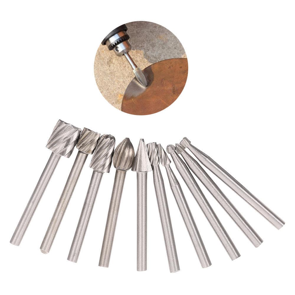 10pcs High Speed Steel Burr Bit 3mm Rotary Cutter Files Set CNC Engraving