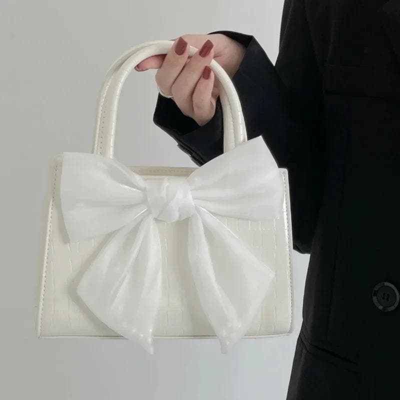 Fashion Women's Clutch Purse Handbags Summer Pink Bowknot Female Underarm Bags Sweet Girl's Small Square Shoulder Messenger Bag white