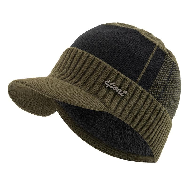 Fur-Lined Warm Winter Stylish Beanie Hat with Wool Brim for Men and Women 54cm-62cm army green