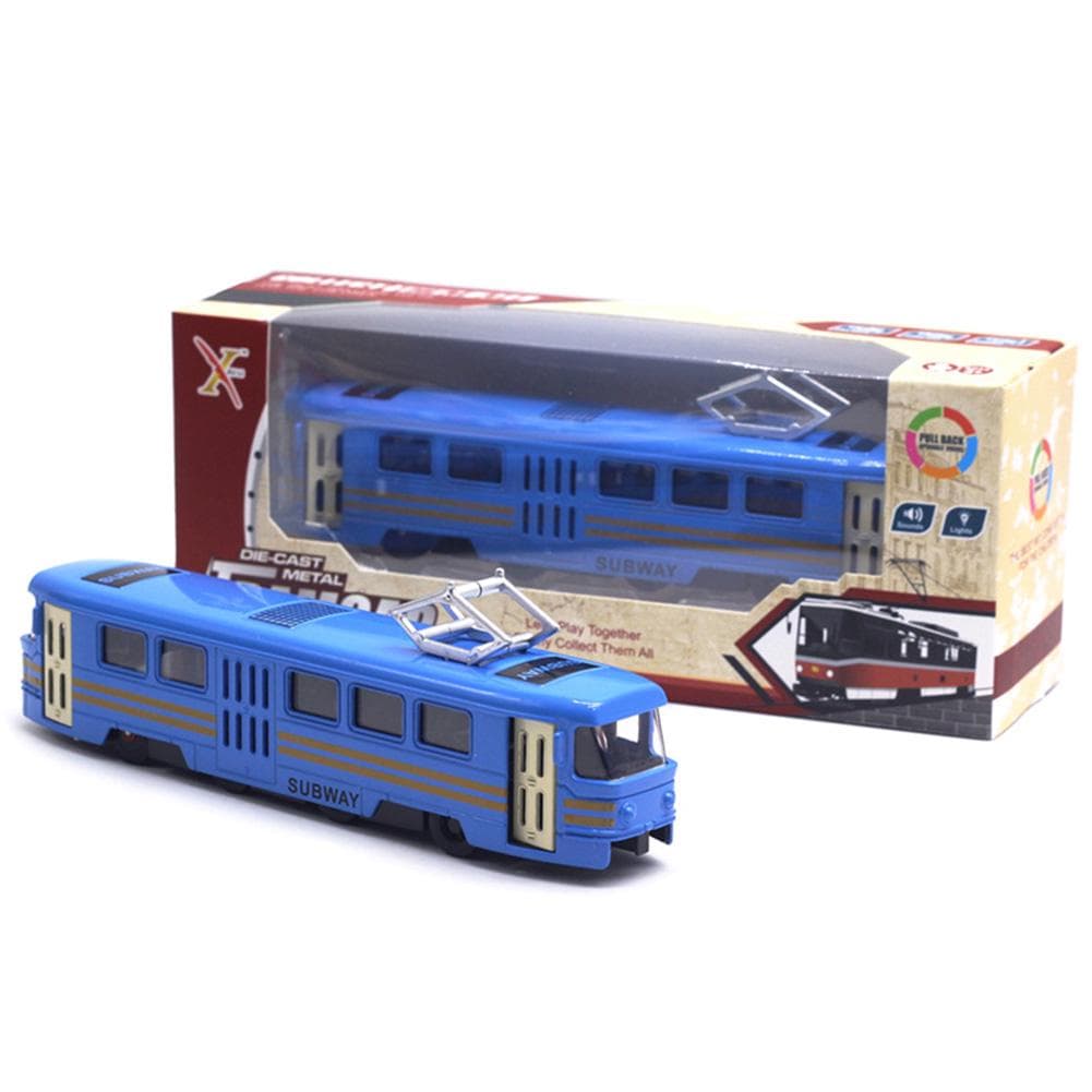 NO.KK Classic Train Tram Diecast Pull Back Model with LED Music Developmental Kids Toy blue