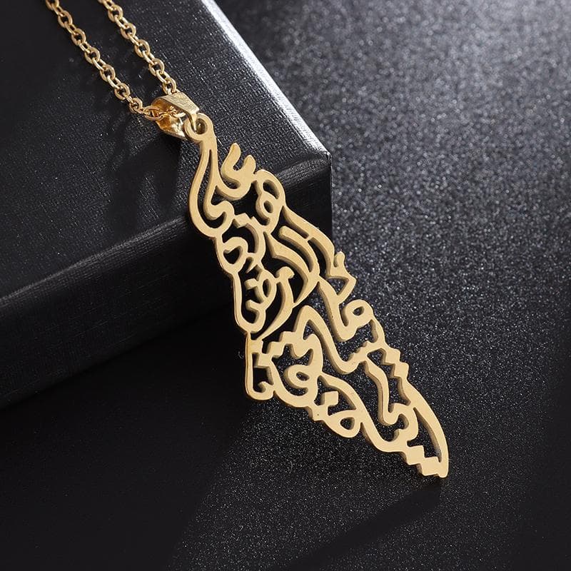 Stainless Steel Islamic Muslim Quran Verse Pendant Necklace Men Women Fourteenth Line Amulet Jewelry AL19908-Gold