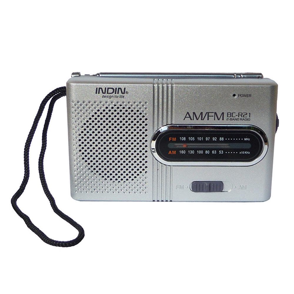 INDIN BC-R21 AM/FM Dual Band Radio Receiver Portable Player Built-in Speaker with a Standard 3.5MM silver grey