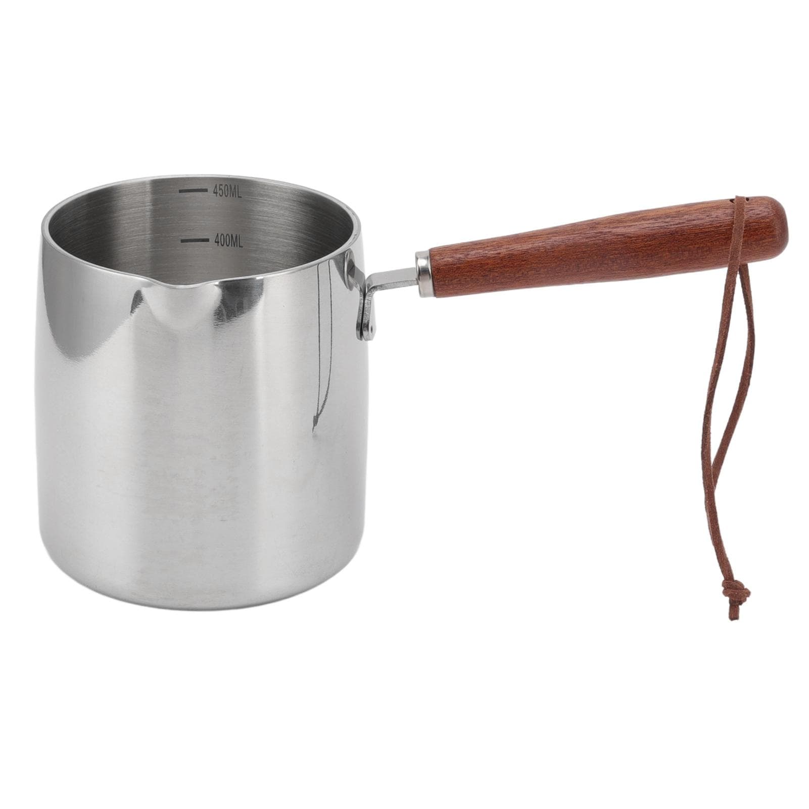 450ML Stainless Steel Butter Warmer Mini Butter Coffee Milk Pot Small Saucepan with Wooden Handle L