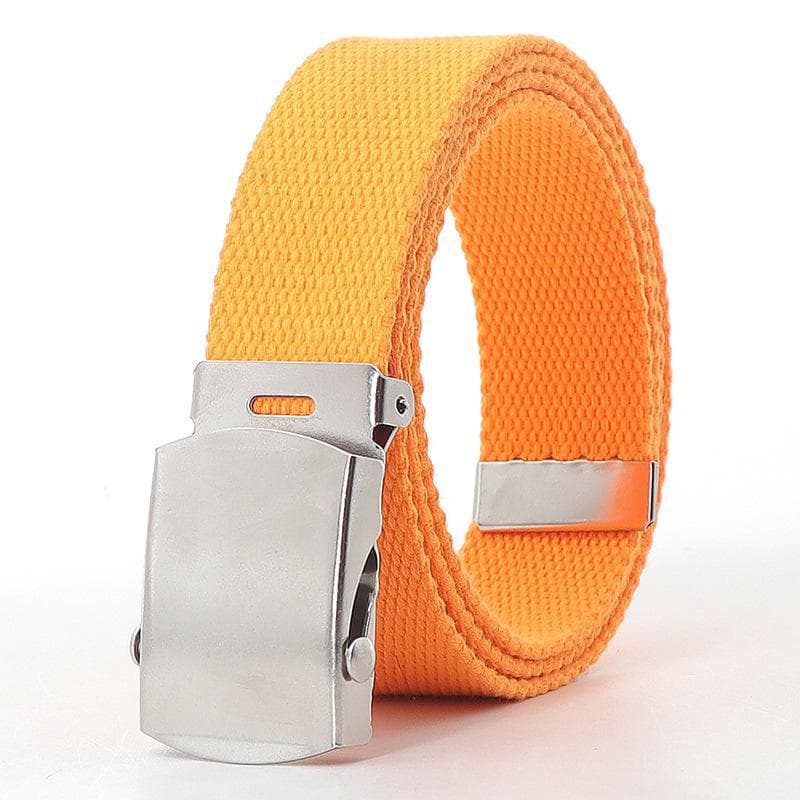 Men's Canvas Military-Style Automatic Buckle Belt, 32mm – Casual, Fashionable, All-Match Design. 135cm orange