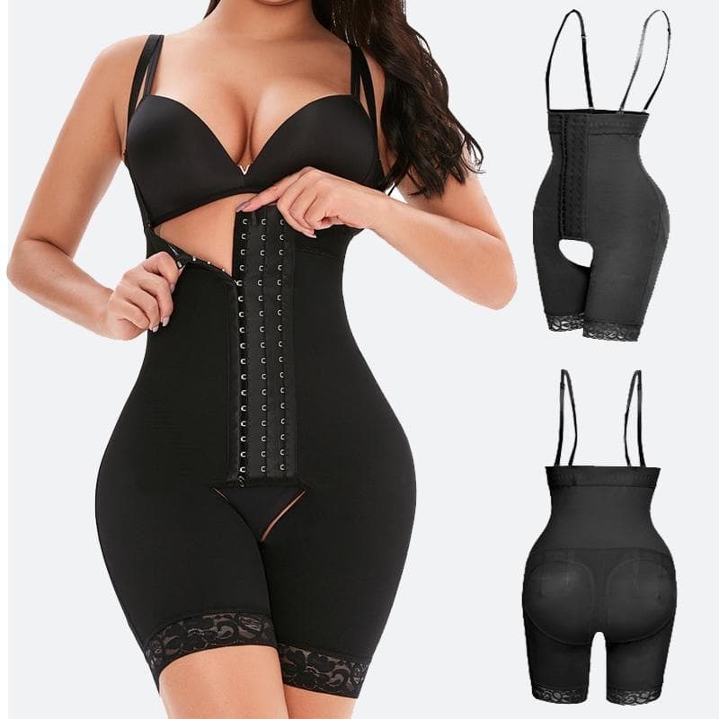 Women 9 Breasted High Waist Crotchless Bodysuit Shapewear Booty Lifter Compression Underwear Belly Control Slimming Body Shaper XL black