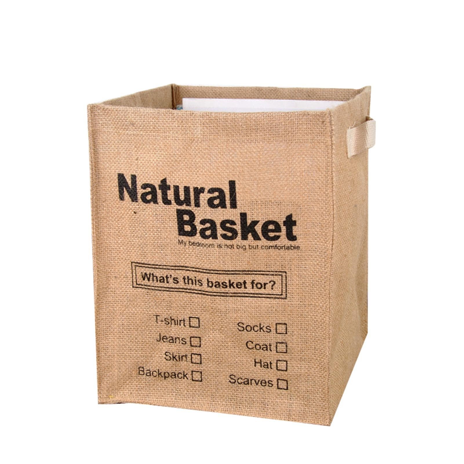 Jute Storage Box Foldable Waterproof Film Easy Cleaning Mild Texture Storage Basket for Home Office