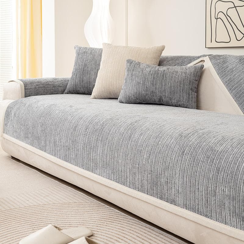 Simplicity Striped Chenille Anti-scratch Couch Cover Solid Color Four Seasons Universal Sofa Cover Living Room Non-slip Sofa Mat 70x70cm 1pcs