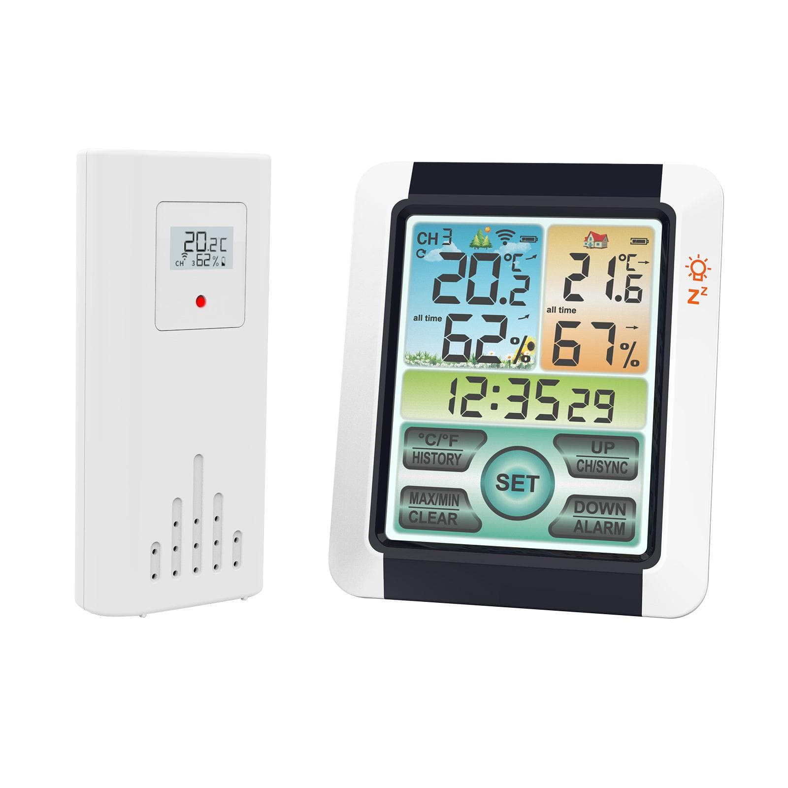 Wireless Indoor Outdoor Hygrometer Thermometer Temperature Humidity Display Monitor Digital Weather white