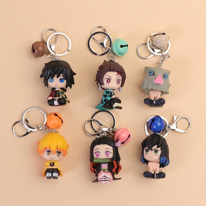 Demon Slayer Trendy Keychains: Cartoon Car Keychains & Bag Pendants Single Random