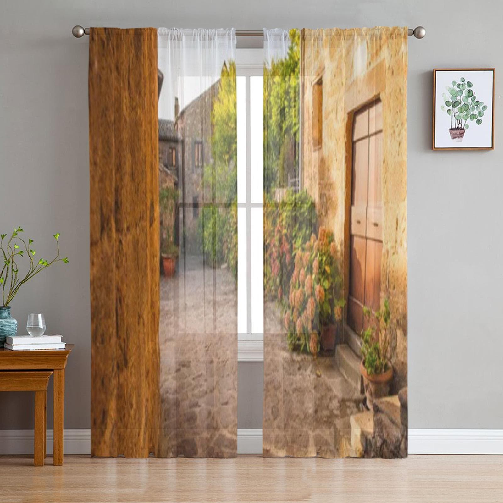 Small Alley In The Tuscan Village Chiffon Sheer Curtains for Living Room Bedroom Decoration Window Voiles Tulle Curtain 135W x 114H(cm)