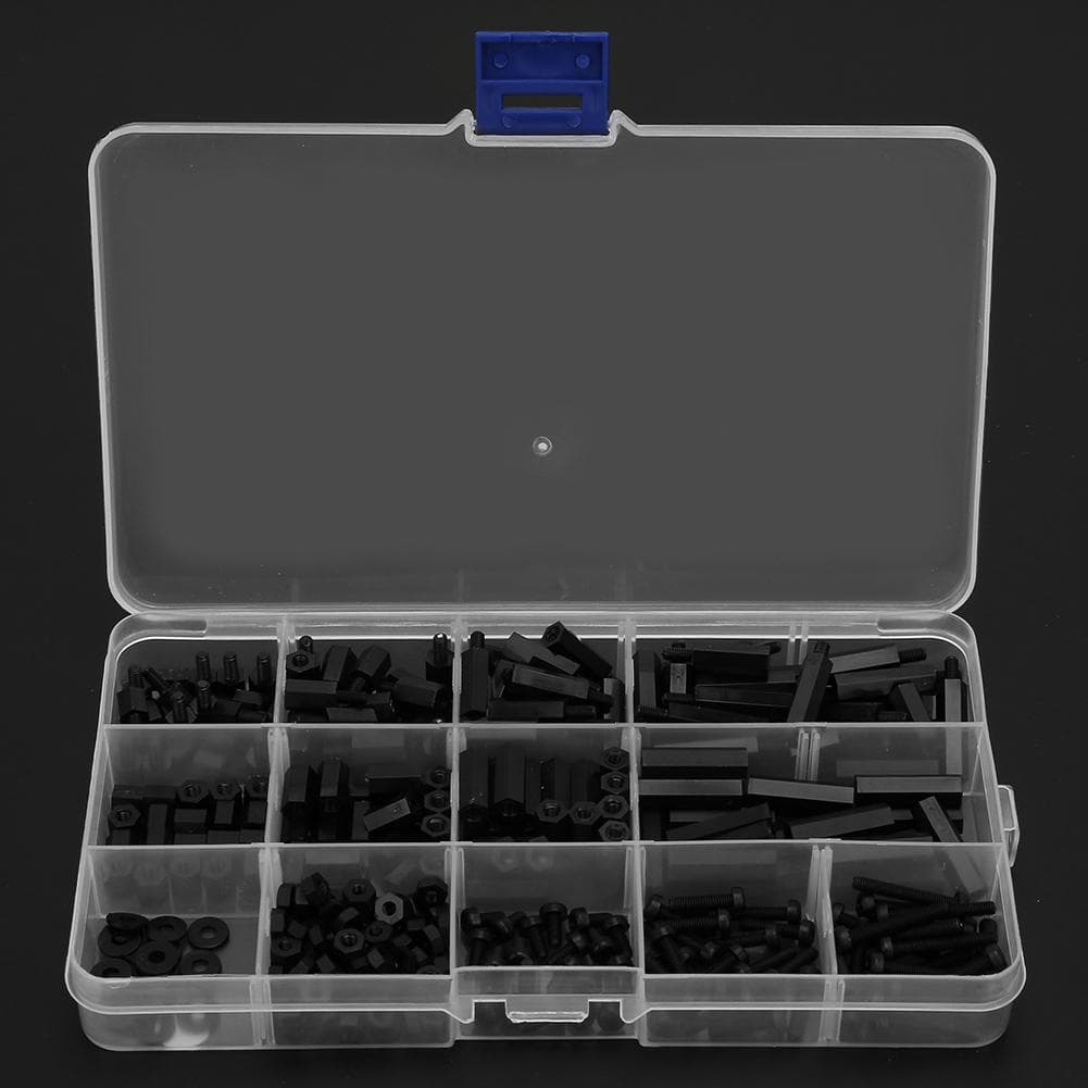 320pcsbox Black Nylon Two Way Hex Column Standoff Spacers Screw M3 Nut & Screw Set