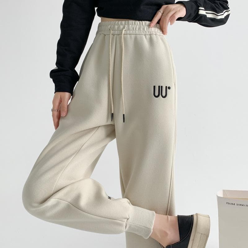 Spring New Loose Drape Straight Tube Small Casual Sweatpants Narrow Version Leggings M apricot