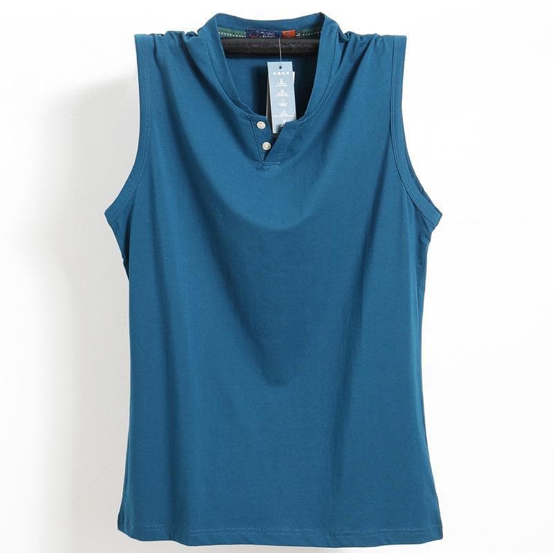 Summer Men's Sleeveless Cotton Sports T-shirts Large Size Loose Men's Vest Cut Shoulder T-shirt Breathable Absorb sweat Casual XXXXL sky blue