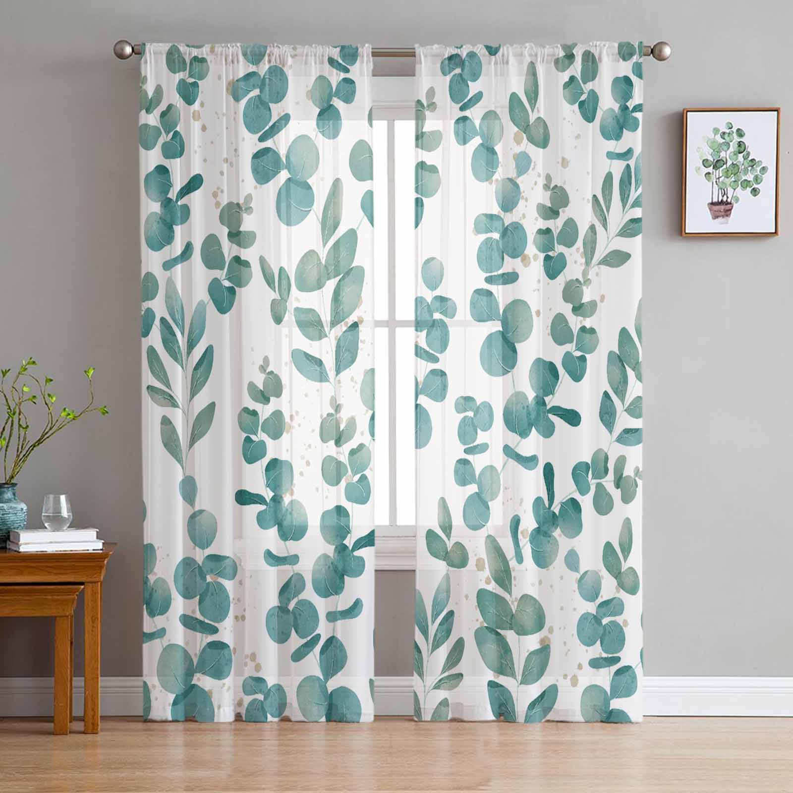 Plant Color Floral Pastoral Watercolor Bedroom Curtains Tulle Sheer Curtain Living Room Home Decor Voile Drapes 135W x 114H(cm)