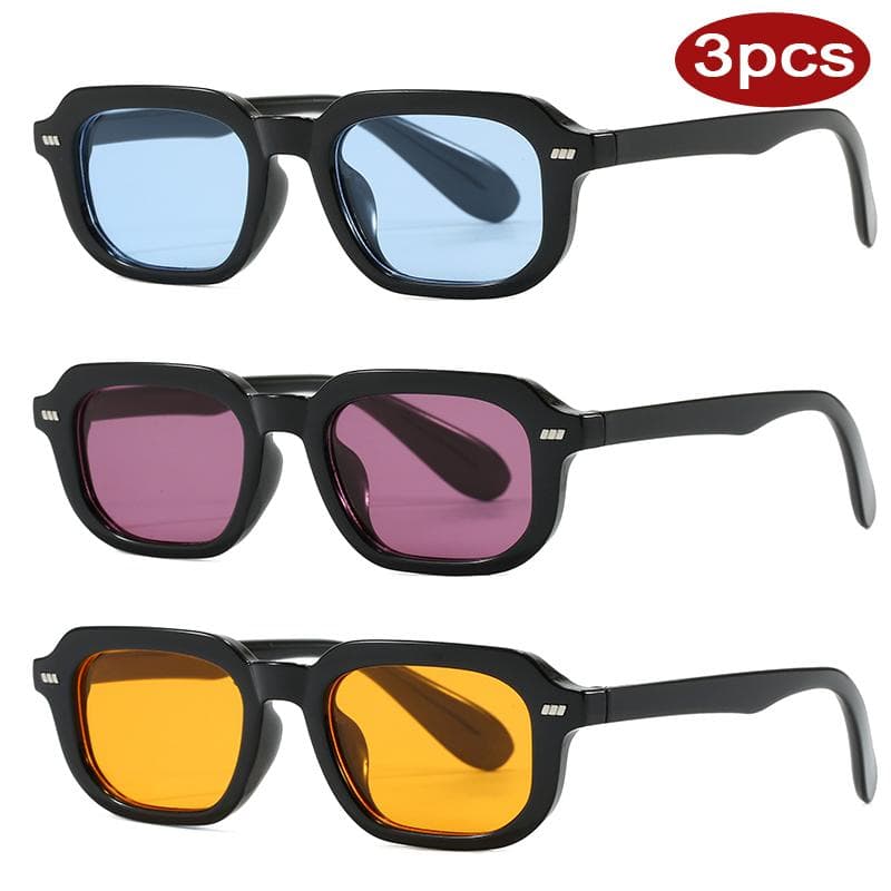 3pcs Square Rivet Sunglasses Vintage Colorful Lens UV400 High-Quality Sun Glasses for Men Women Fashion Eyewear