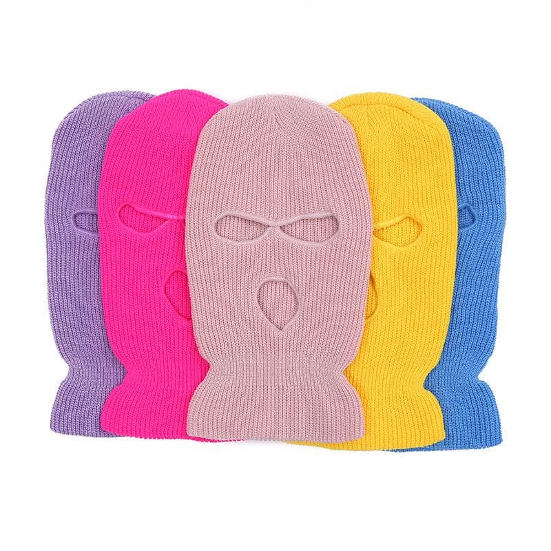 Autumn and winter three-hole ski mask knitted hat men and women solid color acrylic three-hole blue