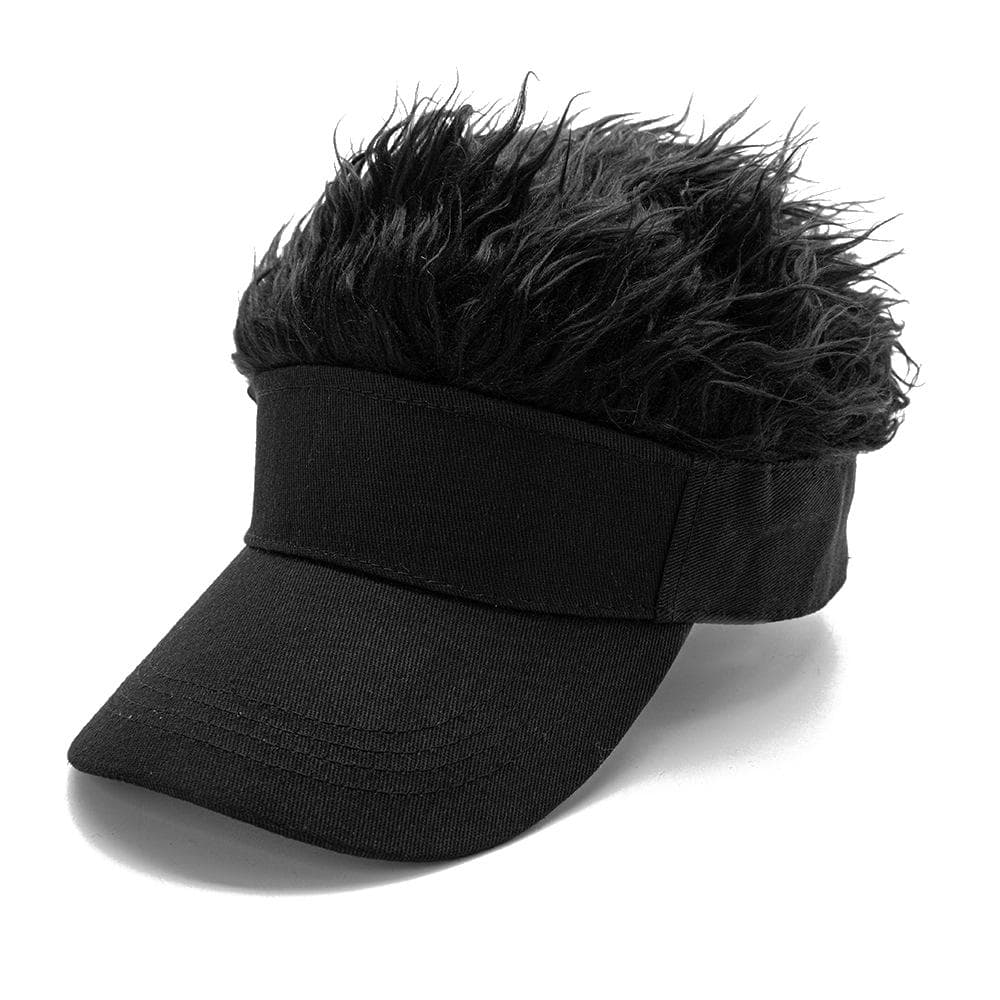 Wig Baseball Cap Funny Wig SunVisor Hat Short Fake Hair Cap for Men Adults Bald People black