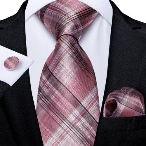 DiBanGu Red Blue Gold Gray Mens Silk Stripped Woven Tie Necktie Hanky Cufflinks N-7483