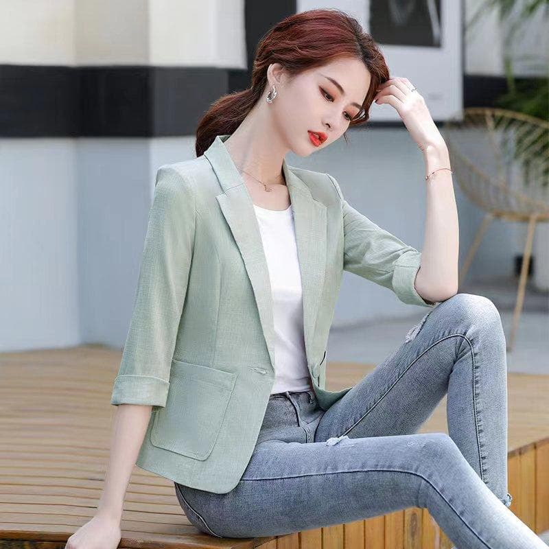 Spring New Style Three-quarter Sleeve Blazer for Women, Thin Jacket, One Button Casual, Small Blazer for Women 4XL