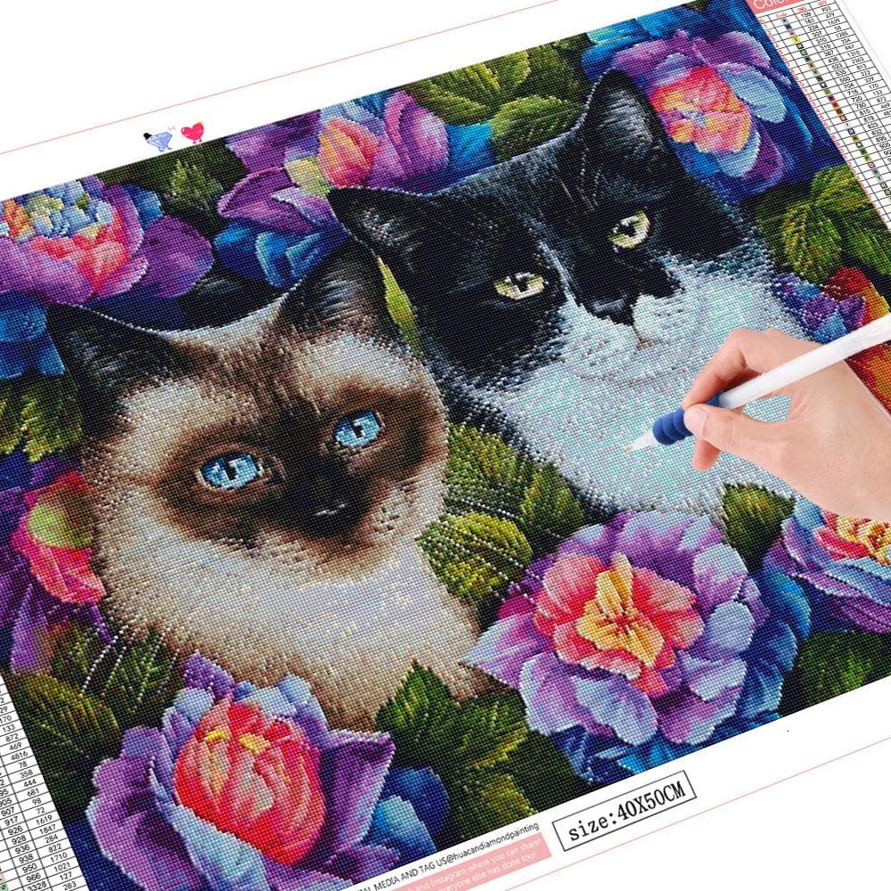 Diamond Painting Cat Flower Home Decoration Handcraft Art Full Drill Embroidery Rhinestone Picture 20X30CM