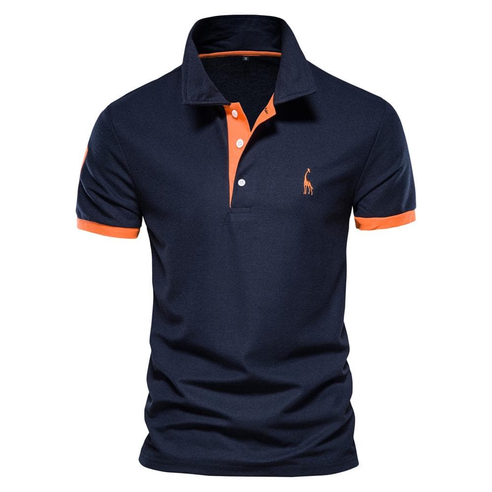 Summer Short-sleeved T-shirt Men's Polo Business Casual Polo Shirt Men's Slim Fashion Men's Polo Cotton High-quality T-shirt Simple Outdoor M Dark blue/orange