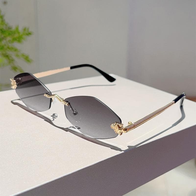 KAMMPT Rimless Polygon Sunglasses Men Women Gradient Ocean Lenses Trendy Stylish Sun Glasses golden