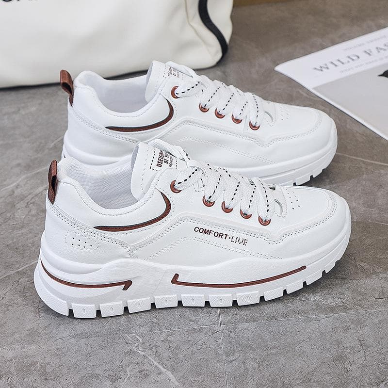 Spring New Small White Shoes Women Korean Version Thick Bottom Casual Shoes Leather Round Toe Student Daddy Shoes Women 40 white