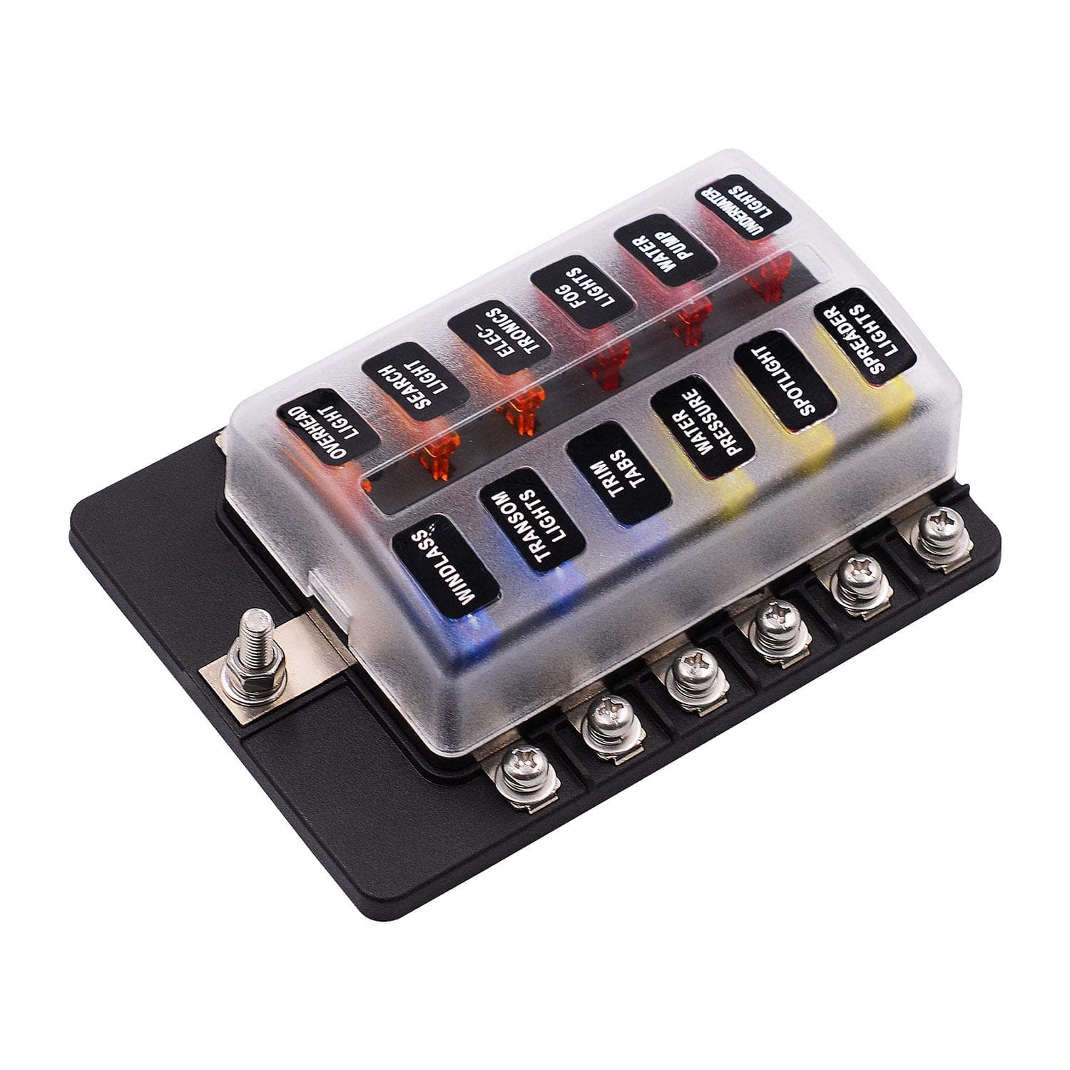 12-Way Blade Fuse Box with LED Warning Indicator Waterproof Cover for Car Boat RV black
