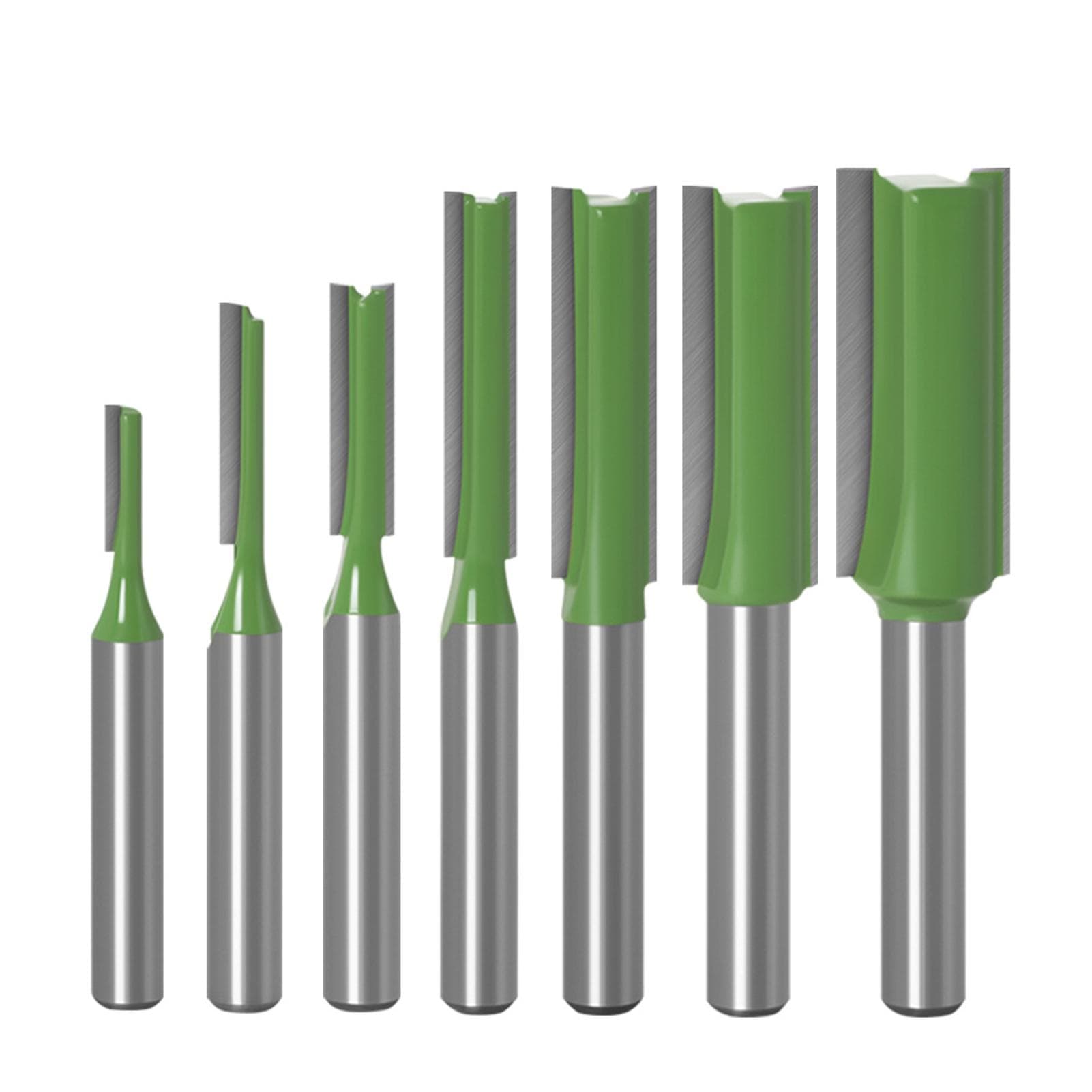 7PCS Router Bits Set 6mm Shank 3 4 5 6 8 10 12mm Blade Diameter Double Flute Straight Bit for 6mm green