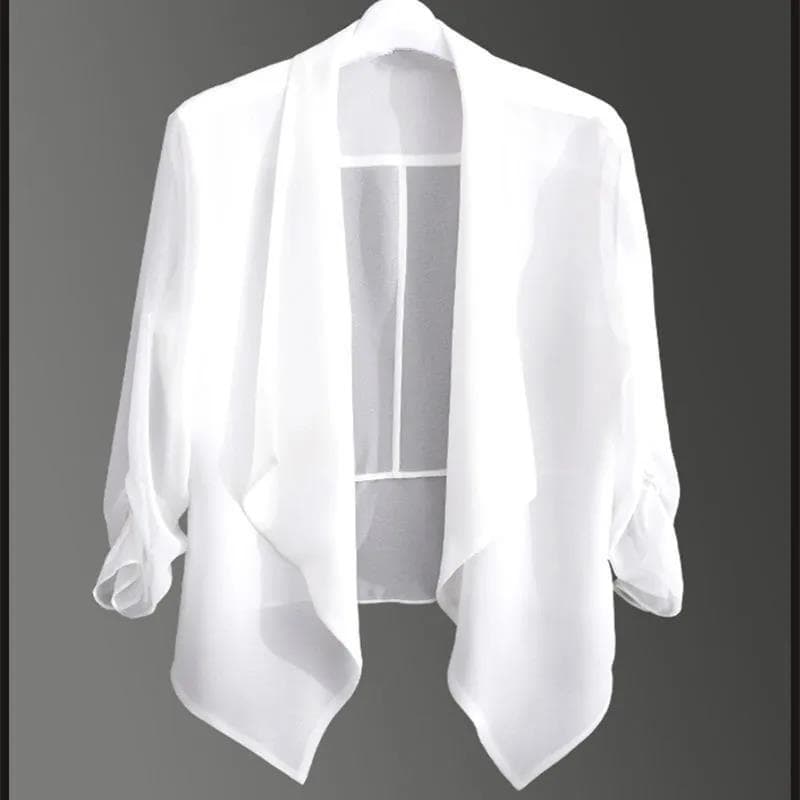 Spring and Summer Women's Chiffon Cardigan Over Thin Suit Collar Cropped Top 4XL