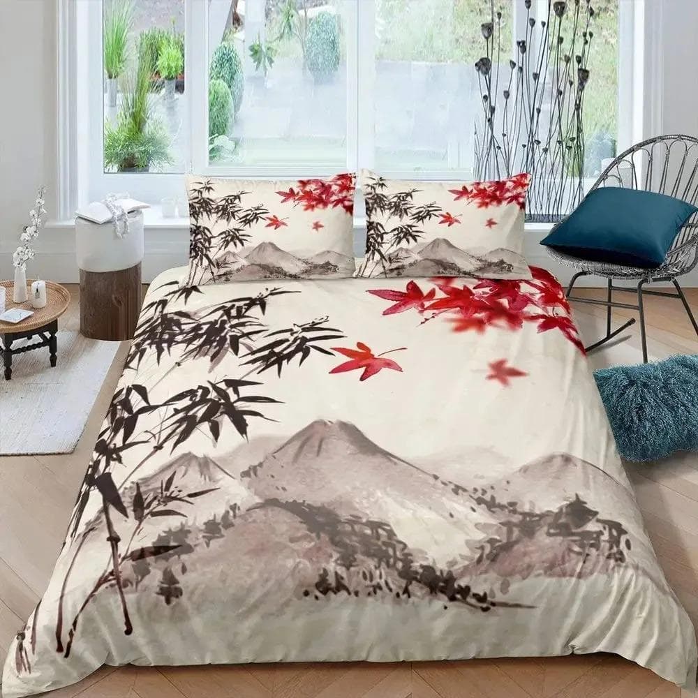 Bamboo Duvet Cover Set Bamboo Branches Bedding Set Tree Print Comforter Cover Luxury Retro Floral Style Quilt Cover Queen Size 140X200cm-2pcs