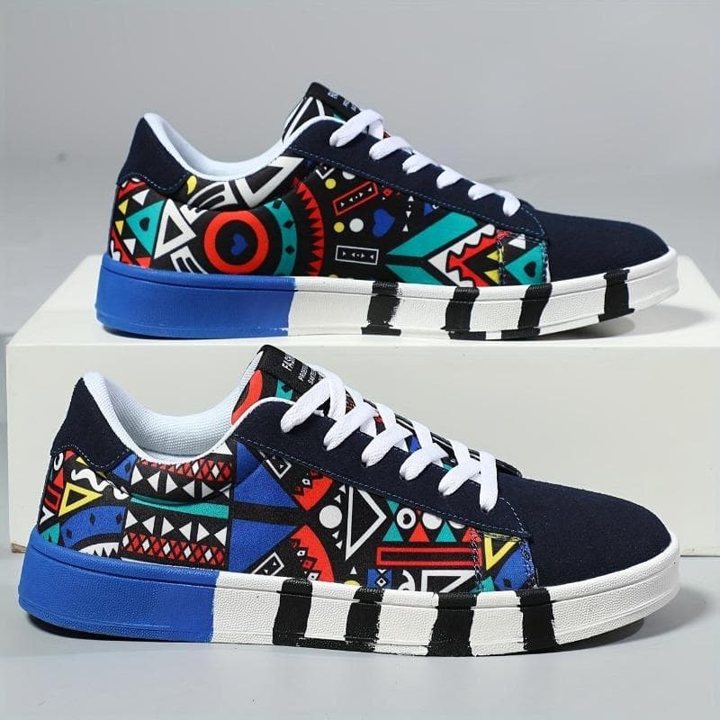 Trendy Men's Graffiti Skate Shoes - Lightweight, Breathable, Anti-Skid, Comfy Sneakers With Platform Soles 43 blue