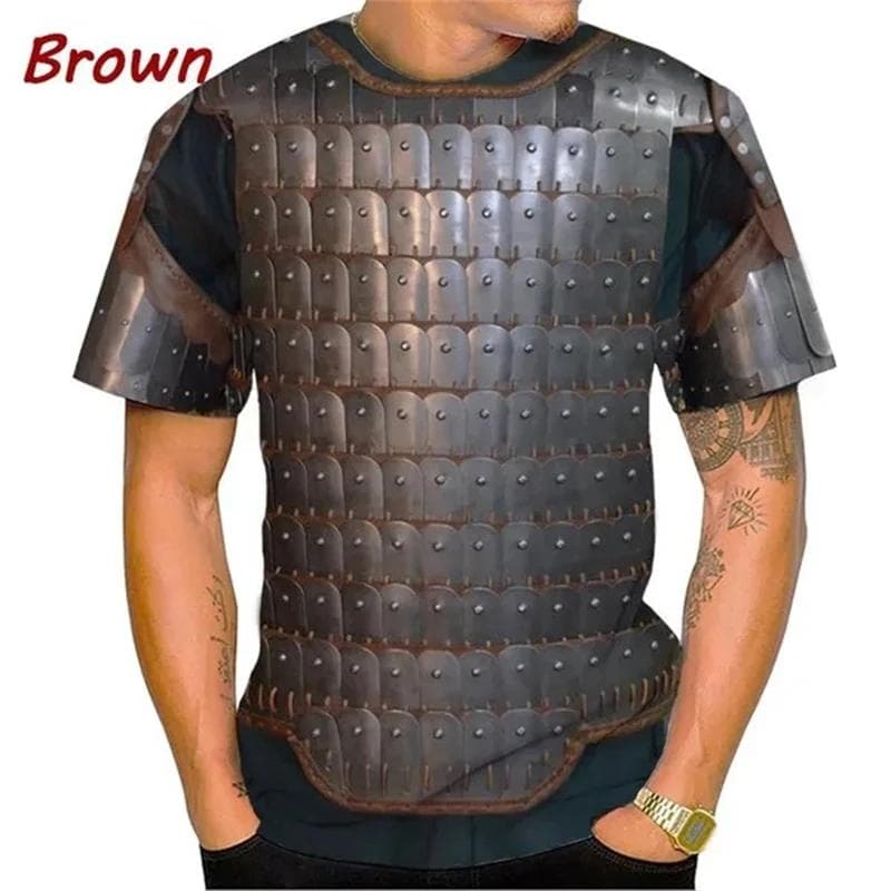 Medieval Armor 3D Print Fashion T Shirt Cosplay Cool Casual Crew Neck Short Sleeve T Shirts For Men Clothing Streetwear Tops Tee M