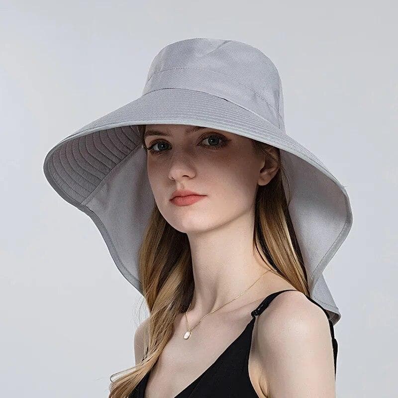 Summer Sun Hats for Women Uv Hat Women with Neck Protection Beach Panama sunshade Hat gray