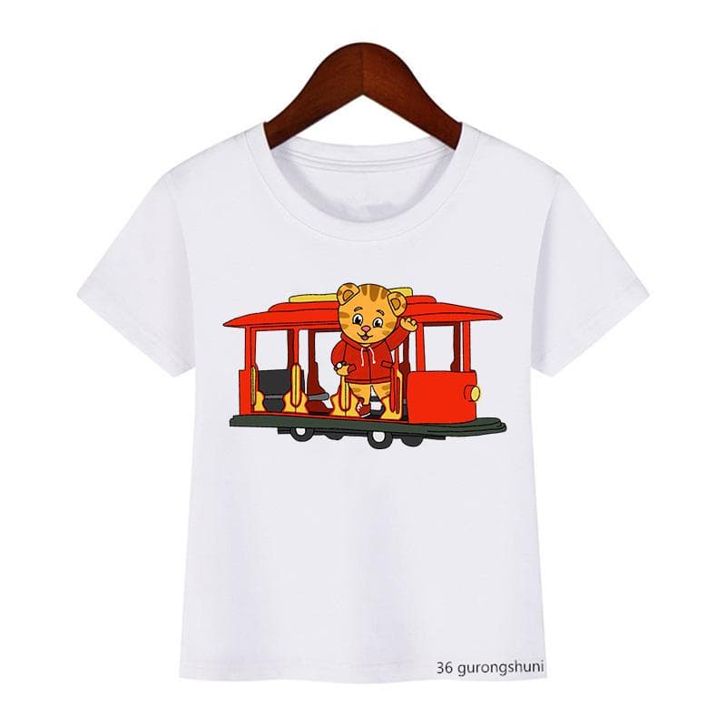 Fashion Children’S Tshirt Cute Daniel Tiger’S Neighborhood Cartoon Print Boy’S T-Shirt Summer Harajuku Girls T Shirts White Tops 150