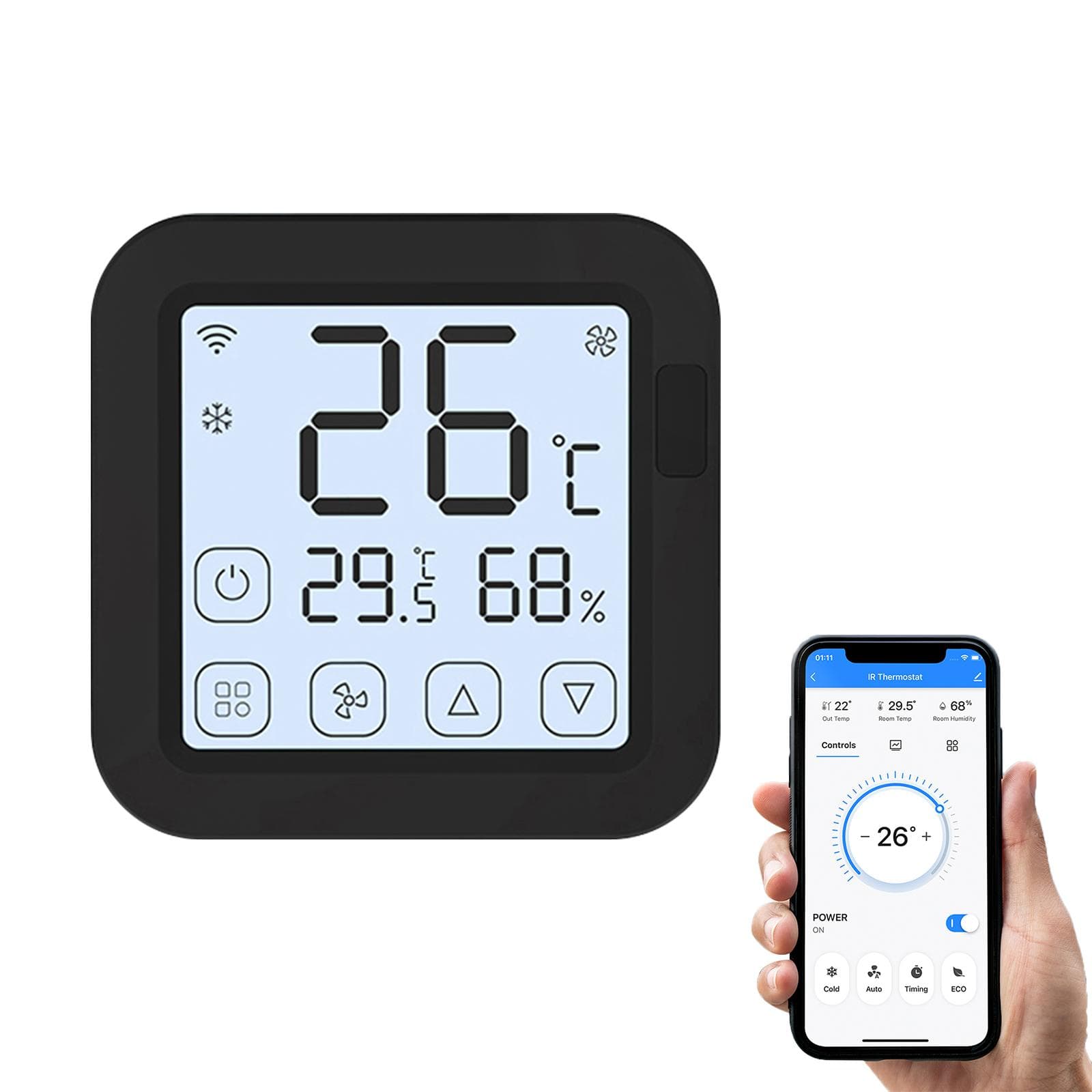 Tuya Smart Wifi IR Air Conditioner Controller Thermostat with LCD Display App Control Temperature black