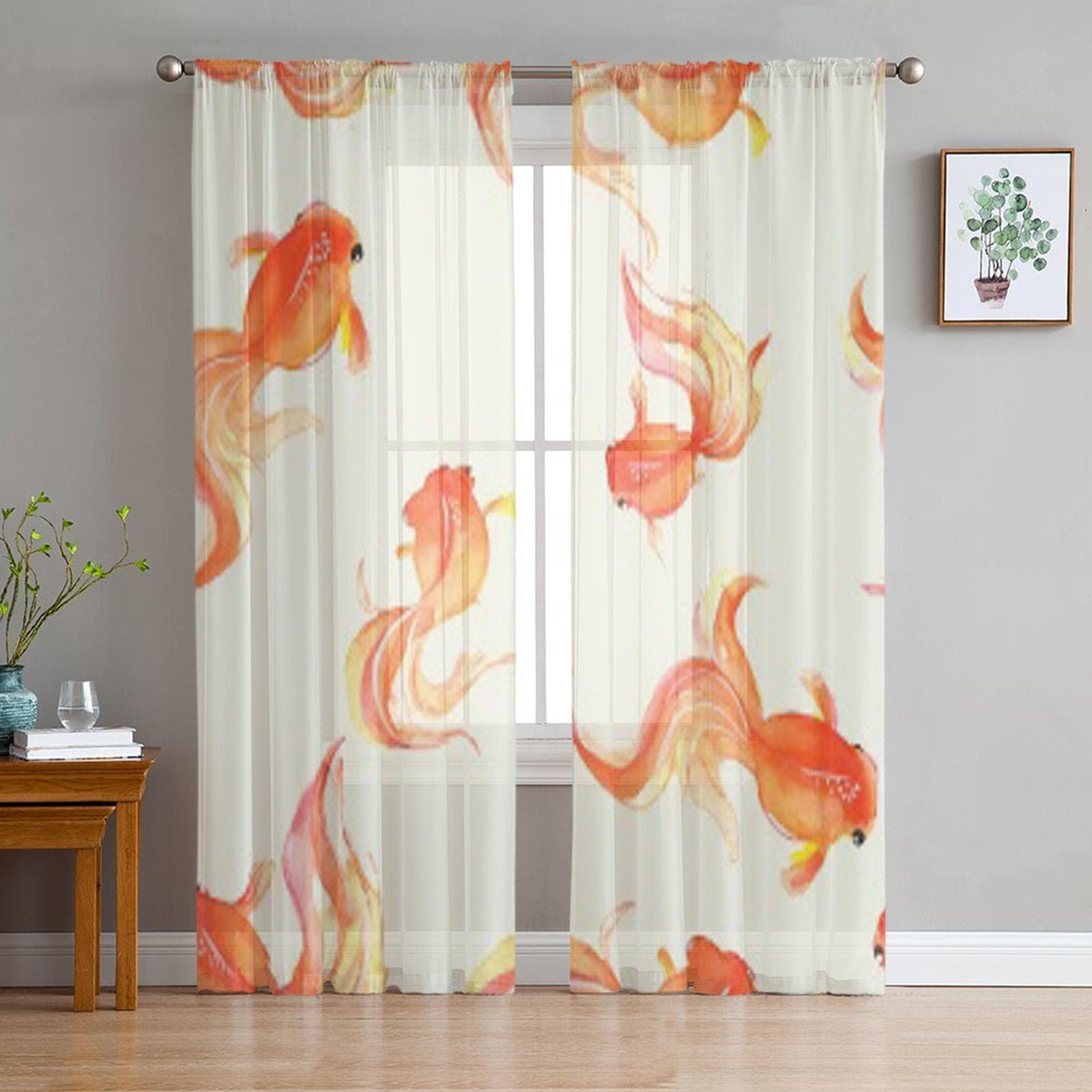 Goldfish Tulle Curtains For Living Room Sheer Curtain Bedroom Veil Organza Decorative Window Treatments 135W x 160H(cm)