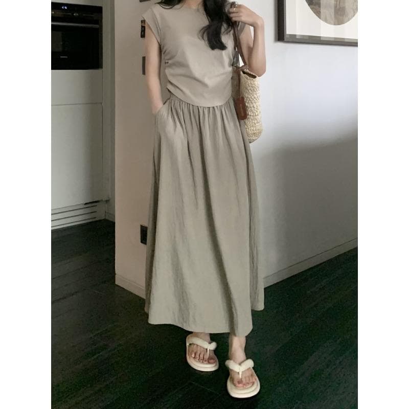 Pleated Mid-length Skirt for Women In Summer New Retro High Waist Slim Elastic Waist A-line Skirt Umbrella Skirt 3XL