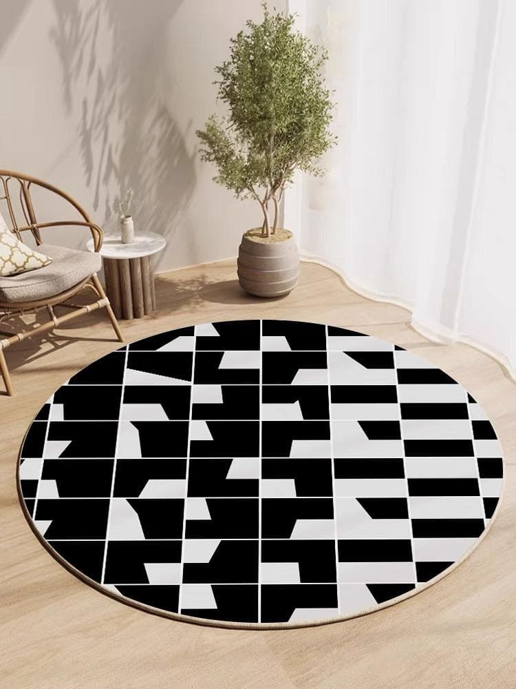 Round Crystal Velvet Carpet Living Room New Checkerboard Floor Cushion Sofa Coffee Table Blanket Simple Retro Home Carpet 800MMx800MM