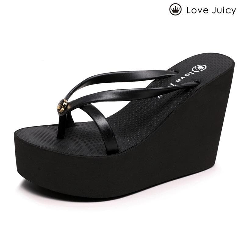 Slippers Women's Summer 11cm Thick-soled Non-slip  Slippers Wedge Sandals 39 black