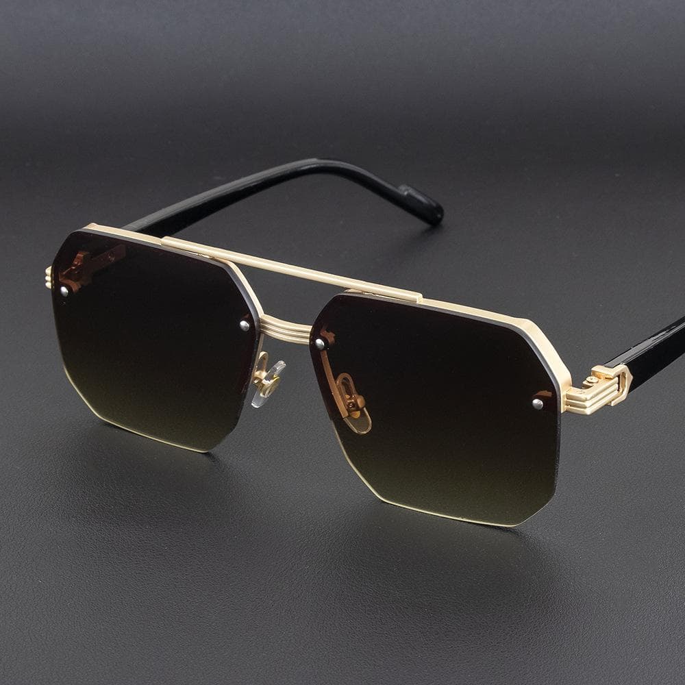 Men's Metal Sunglasses Square Half Frame Rice Nails Retro Fashion Casual Trend Eyewear for Outdoor Sports