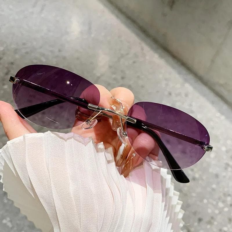 Y2k Luxury Rimless Oval Sunglasses for Women Men Designer Vintage Punk Hip Hop Metal Eyeglasses UV400 Protection