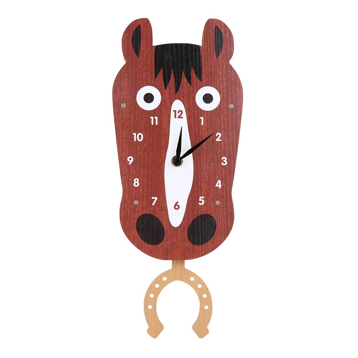 Tooarts Cartoon Animal Clock, Swinging Horse Head Clock, MDF Wooden Wall Clock, Clock for Kids Room brown