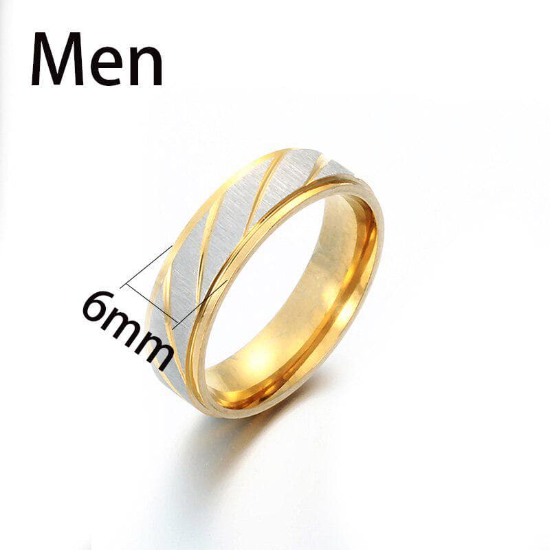 Stainless Steel Couple Ring Gold Wave Pattern Wedding Ring Men and Women Engagement Jewelry Gift 12
